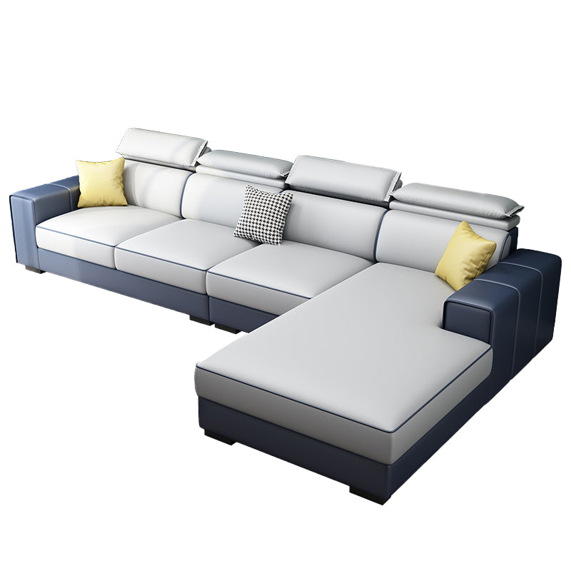 Adjustable Head Pillow Sectional with Square Arm,Faux Leather 4-Seater Sectional