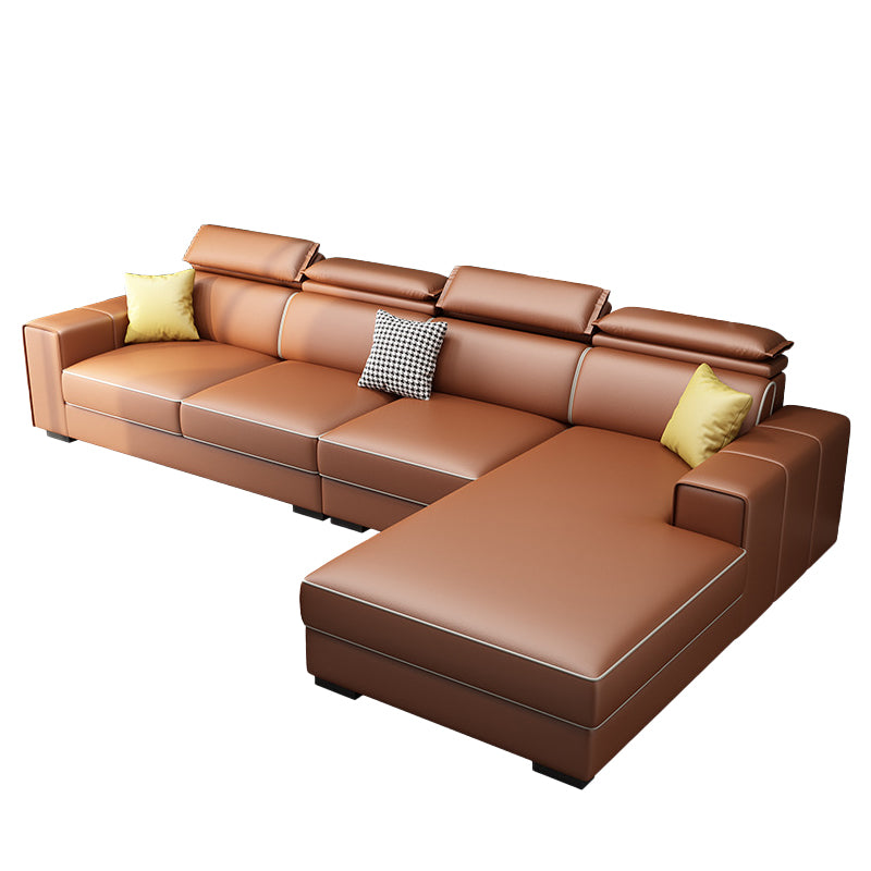 Adjustable Head Pillow Sectional with Square Arm,Faux Leather 4-Seater Sectional