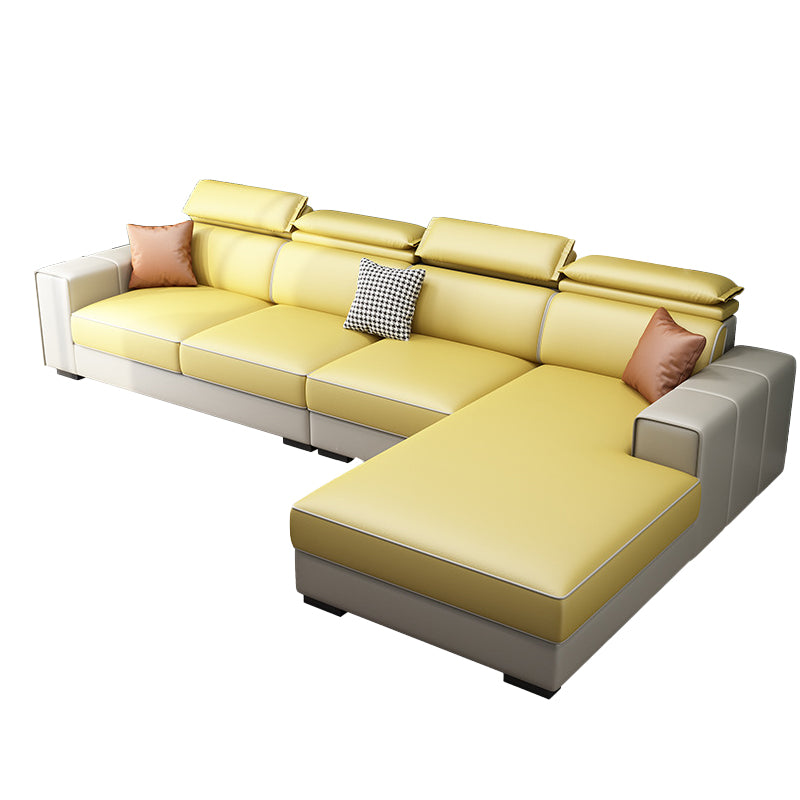 Adjustable Head Pillow Sectional with Square Arm,Faux Leather 4-Seater Sectional