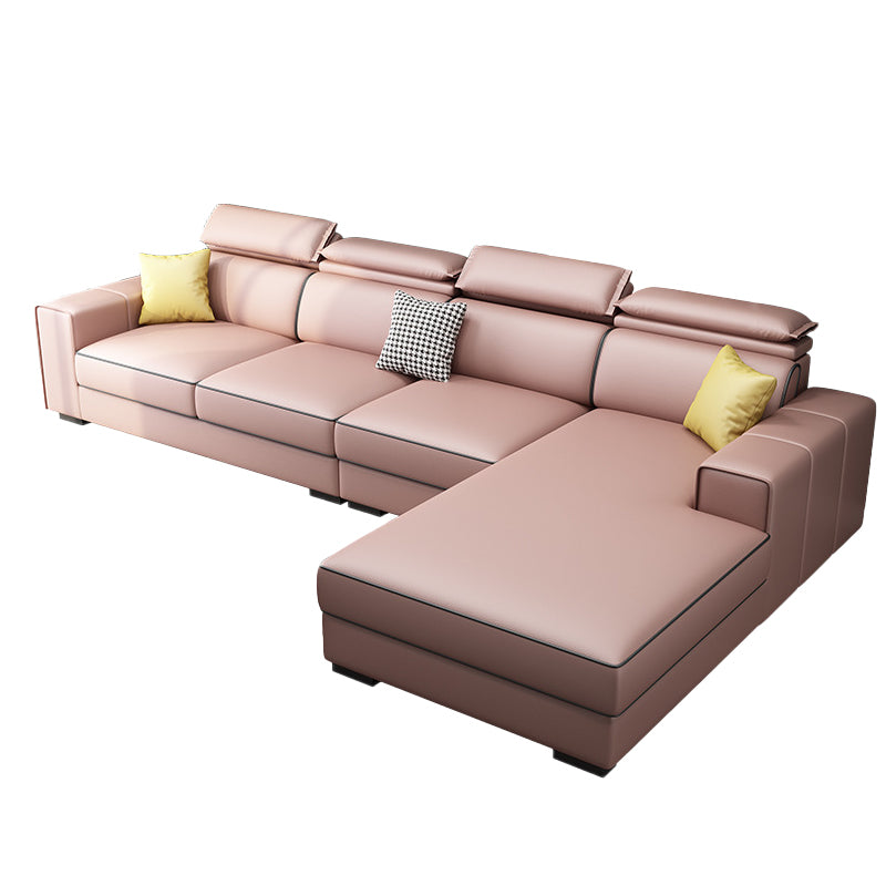 Adjustable Head Pillow Sectional with Square Arm,Faux Leather 4-Seater Sectional
