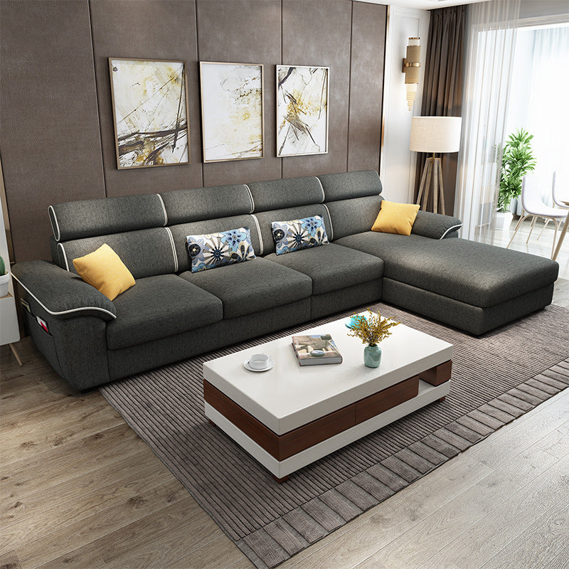 Contemporary Linen Sectional Pillow Top Arm Sectional with Storage