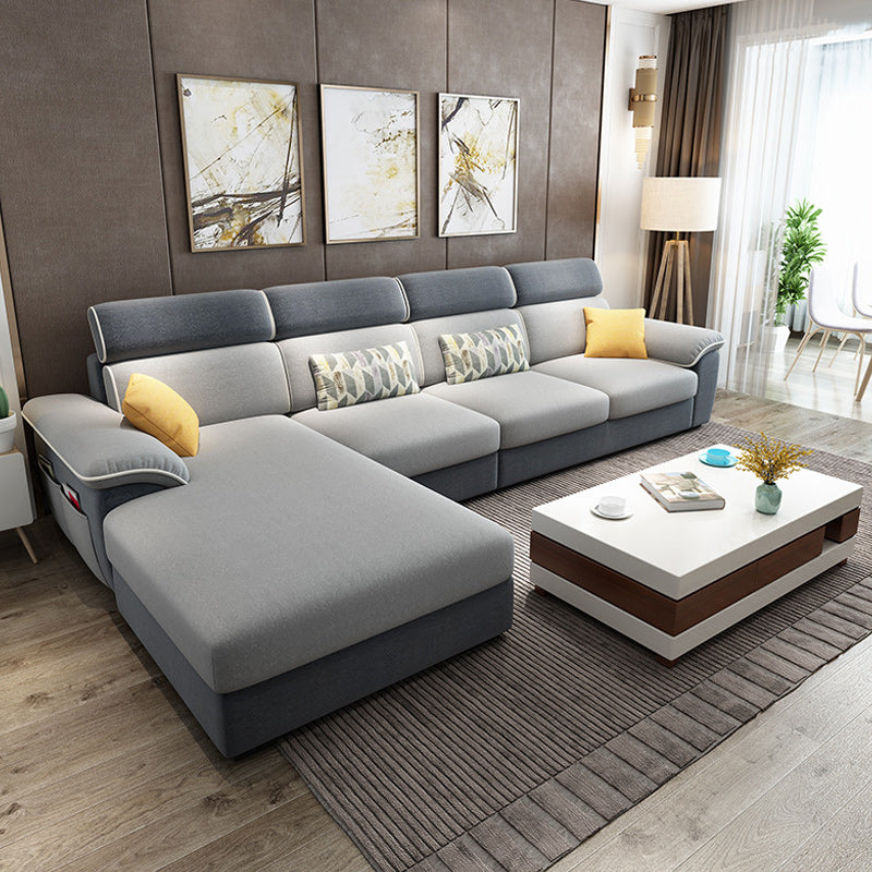 Contemporary Linen Sectional Pillow Top Arm Sectional with Storage