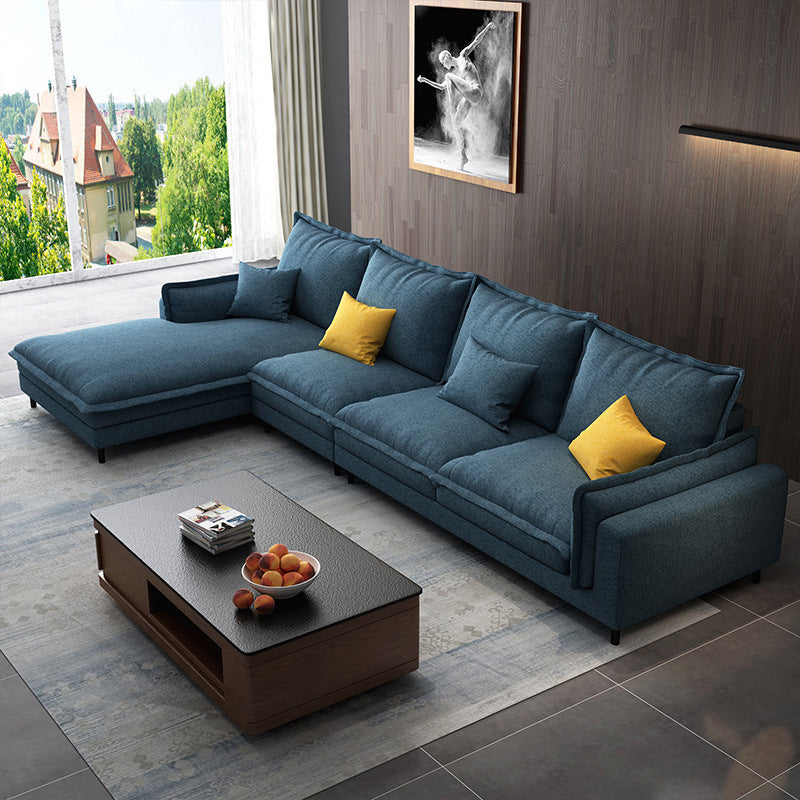 Modern Sectional with Pillow Back and Pillow Top Arms for 4 People in Blue