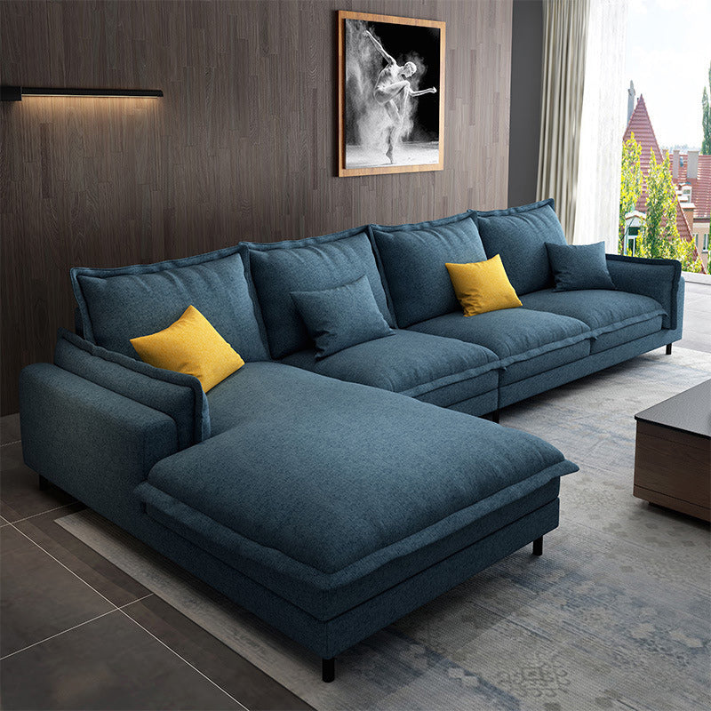 Modern Sectional with Pillow Back and Pillow Top Arms for 4 People in Blue