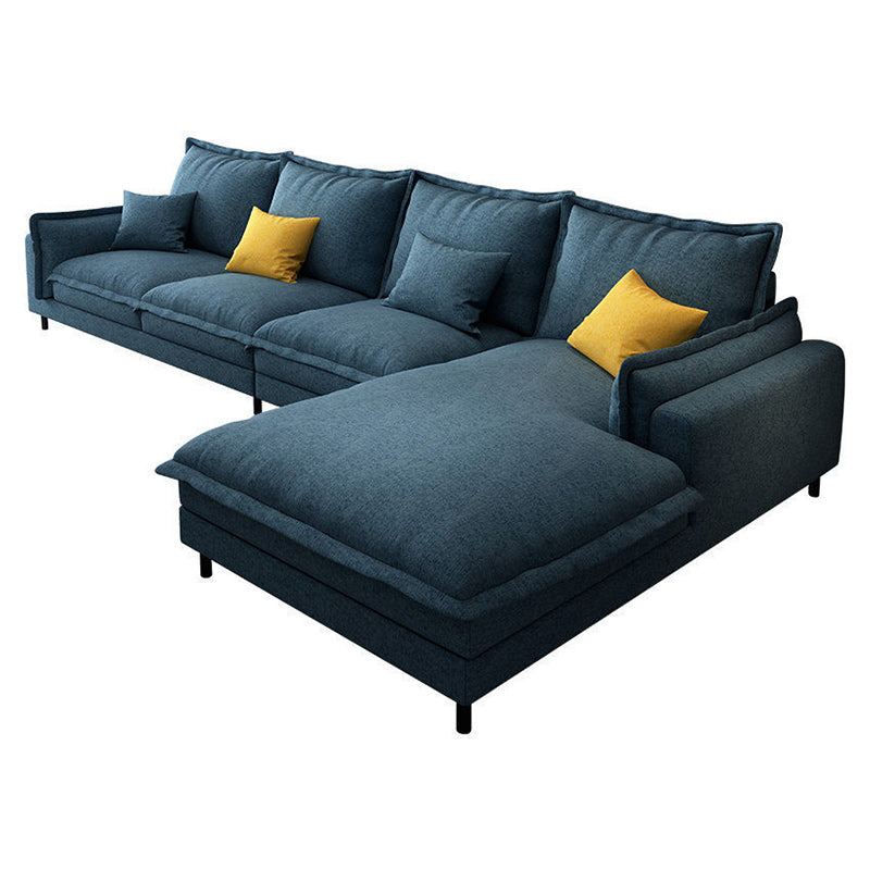 Modern Sectional with Pillow Back and Pillow Top Arms for 4 People in Blue