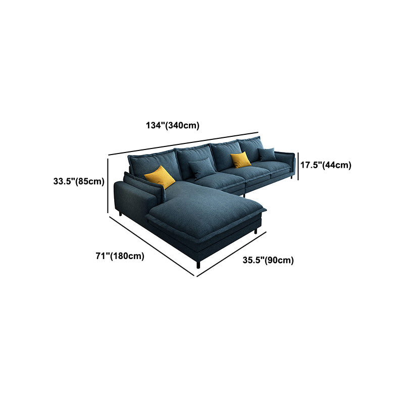 Modern Sectional with Pillow Back and Pillow Top Arms for 4 People in Blue
