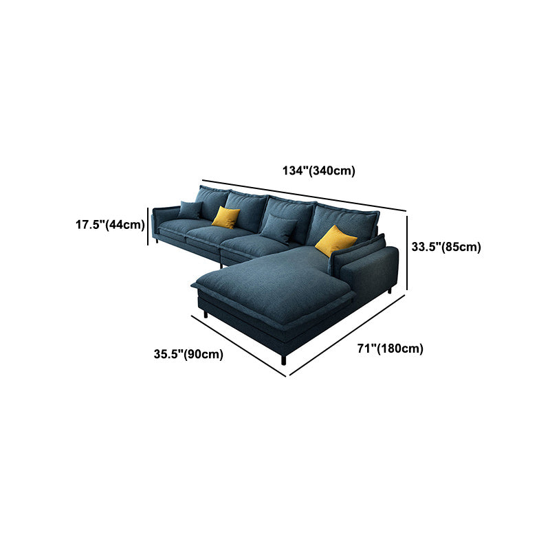 Modern Sectional with Pillow Back and Pillow Top Arms for 4 People in Blue