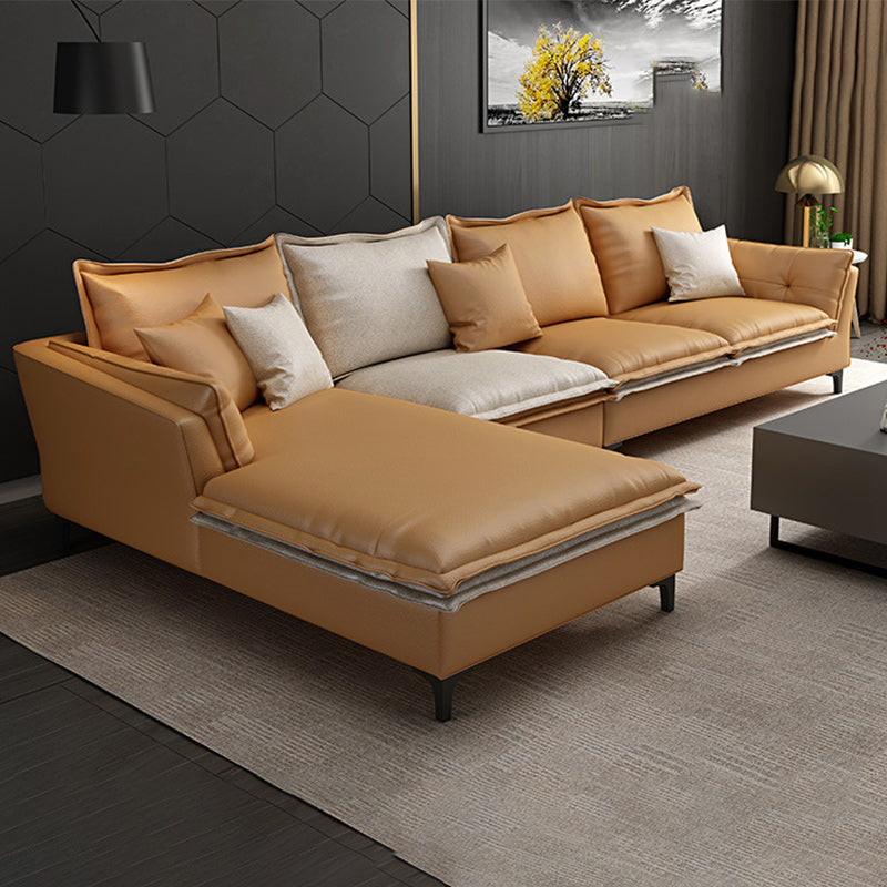 126.38-inch. Pillow Top-arm Faux Leather Sectionals with Pillowed Back Cushions