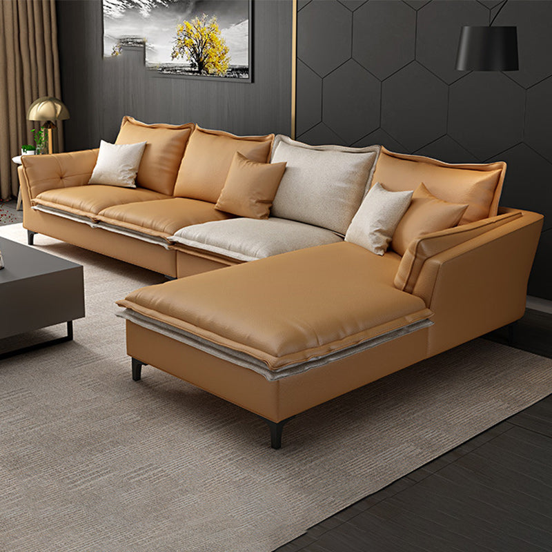 126.38-inch. Pillow Top-arm Faux Leather Sectionals with Pillowed Back Cushions