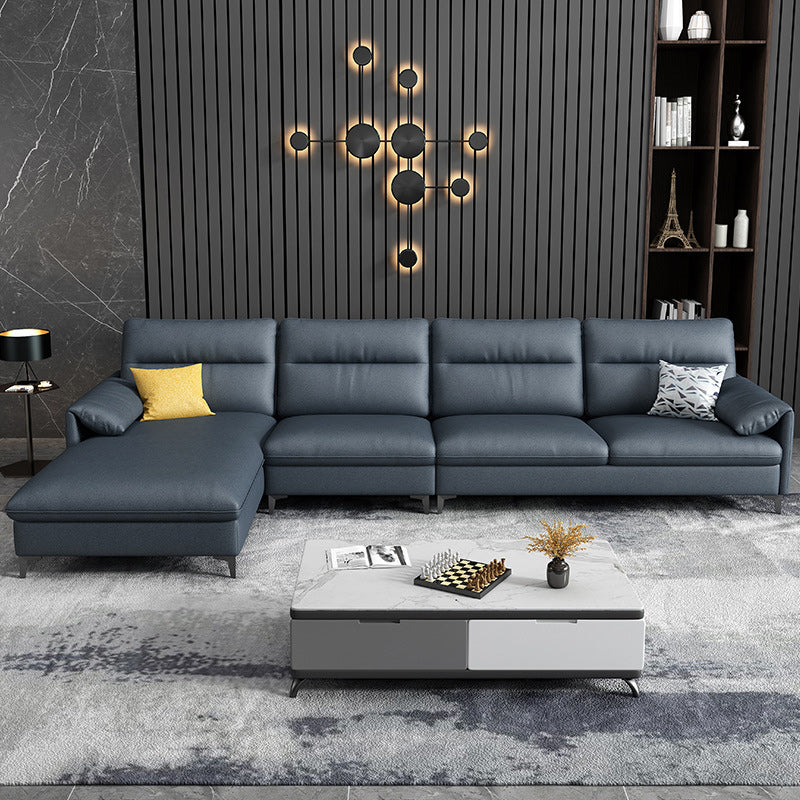 Contemporary Sectional with Pillow Top Arm Faux Leather Sectional in Blue