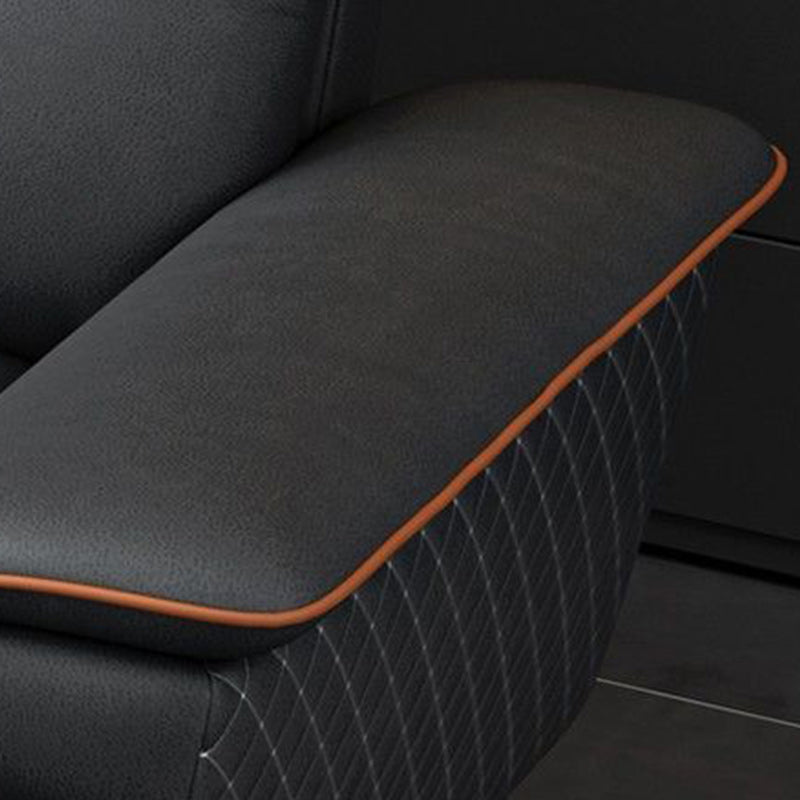 Modern 4-Seater Pillow Top Arm Sofa Faux Leather Sofa with Chaise - 129.9" W