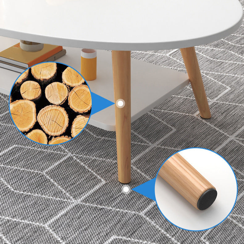 Modern Oval Solid Wood Coffe Table with Storage Shelf and 4 Legs