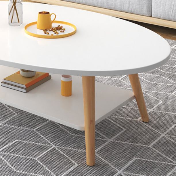 Modern Oval Solid Wood Coffe Table with Storage Shelf and 4 Legs