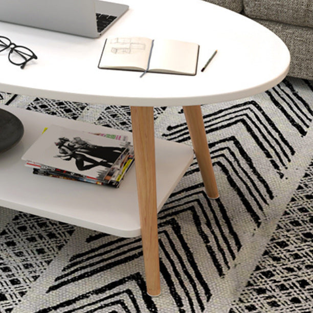 Modern Oval Solid Wood Coffe Table with Storage Shelf and 4 Legs