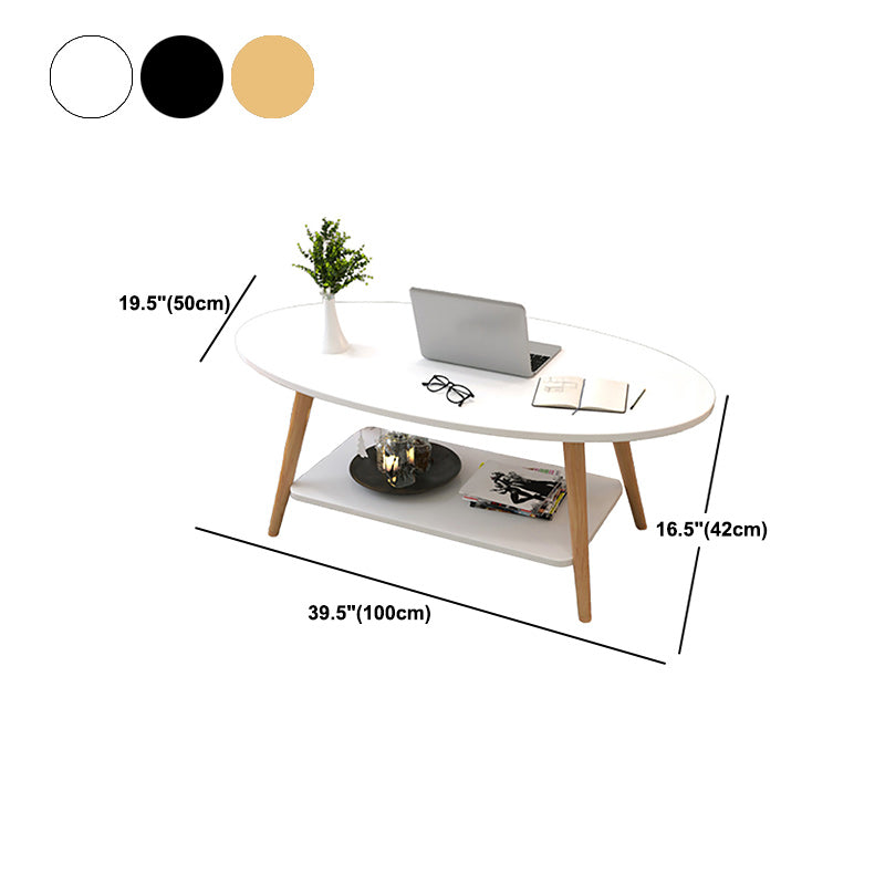 Modern Oval Solid Wood Coffe Table with Storage Shelf and 4 Legs