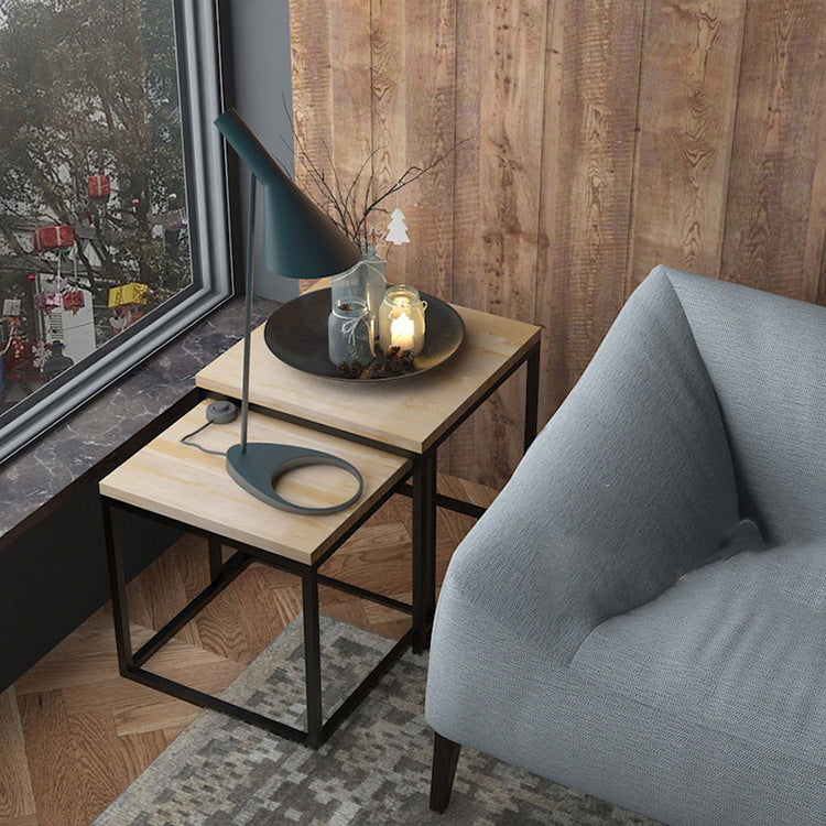 Scandinavian Nesting Coffee Table Set with Solid Wood Top and Iron Base
