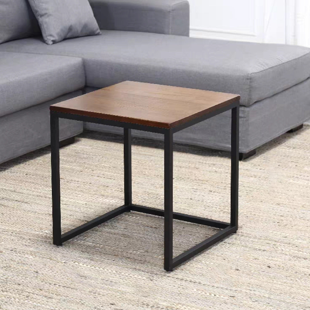 Scandinavian Nesting Coffee Table Set with Solid Wood Top and Iron Base