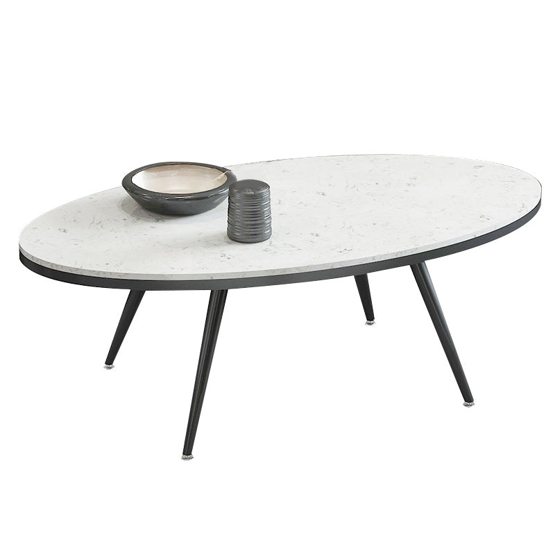 White Oval Stone Top Coffee Table with 4 Iron Legs Single Coffee Table