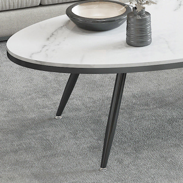 White Oval Stone Top Coffee Table with 4 Iron Legs Single Coffee Table