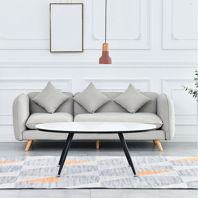 White Oval Stone Top Coffee Table with 4 Iron Legs Single Coffee Table