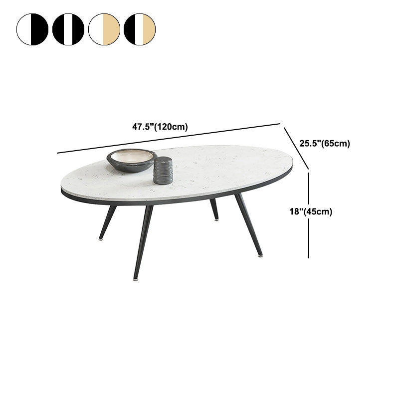 White Oval Stone Top Coffee Table with 4 Iron Legs Single Coffee Table