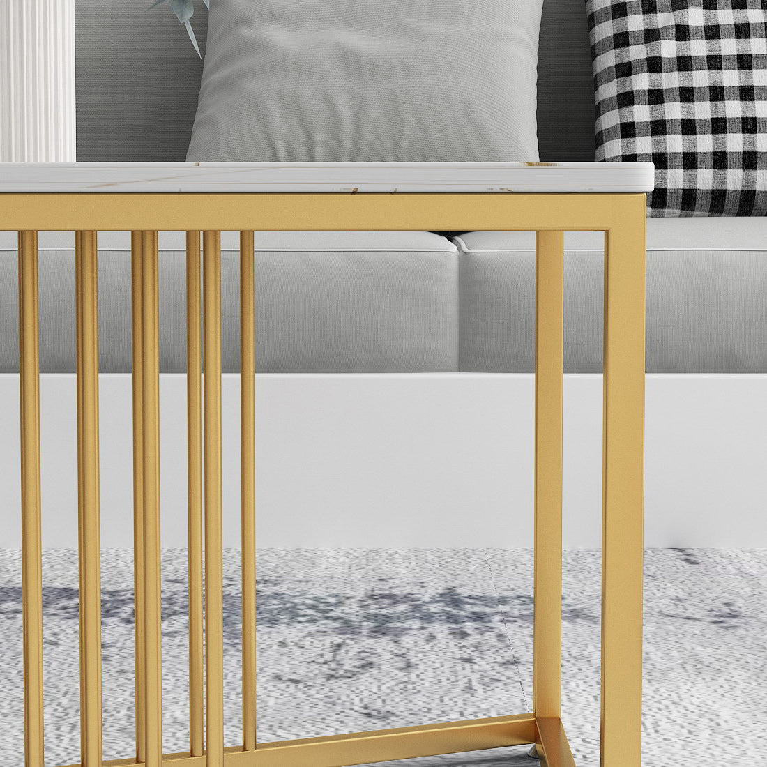 Glam Stone Top Cocktail Table with Golden Iron Cross Base in Rectangle