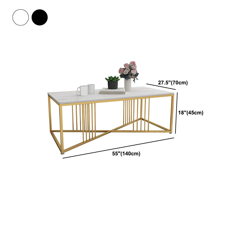 Glam Stone Top Cocktail Table with Golden Iron Cross Base in Rectangle