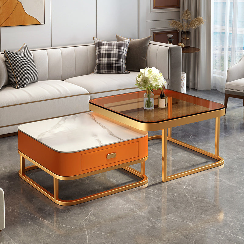 17.72" Tall Glam Style Coffee Cocktail Table Metal Frame 2 Nesting Coffee Table