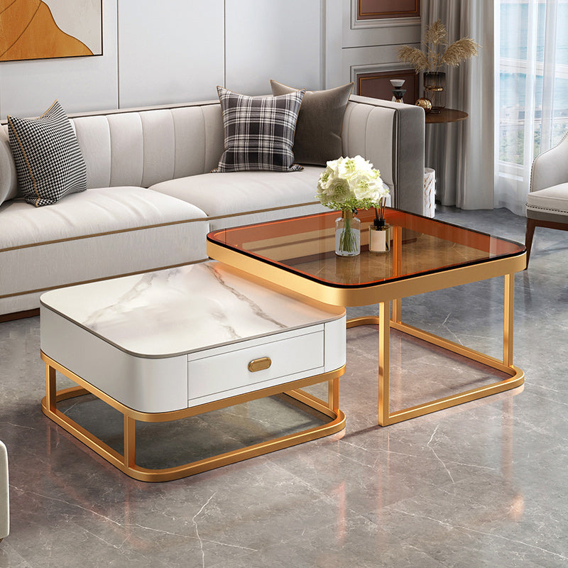 17.72" Tall Glam Style Coffee Cocktail Table Metal Frame 2 Nesting Coffee Table