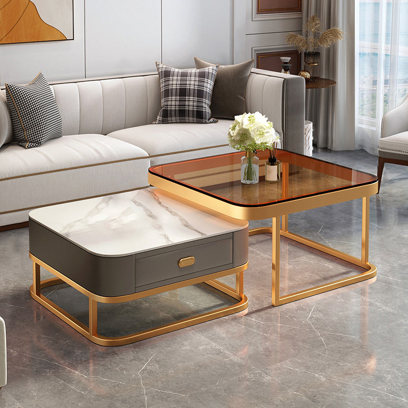 17.72" Tall Glam Style Coffee Cocktail Table Metal Frame 2 Nesting Coffee Table