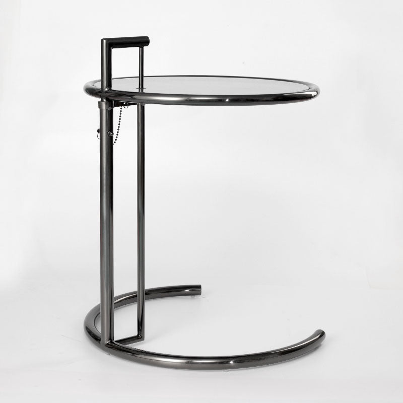 Modern Round Glass Top End Table 26.4" Tall Stainless Steel C Side Table