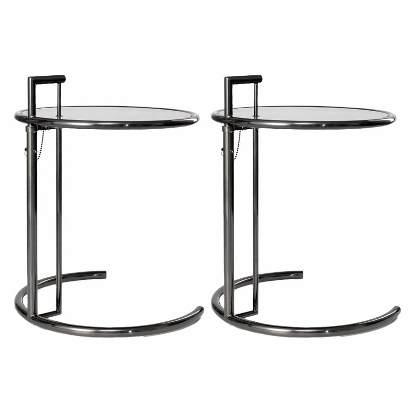 Modern Round Glass Top End Table 26.4" Tall Stainless Steel C Side Table