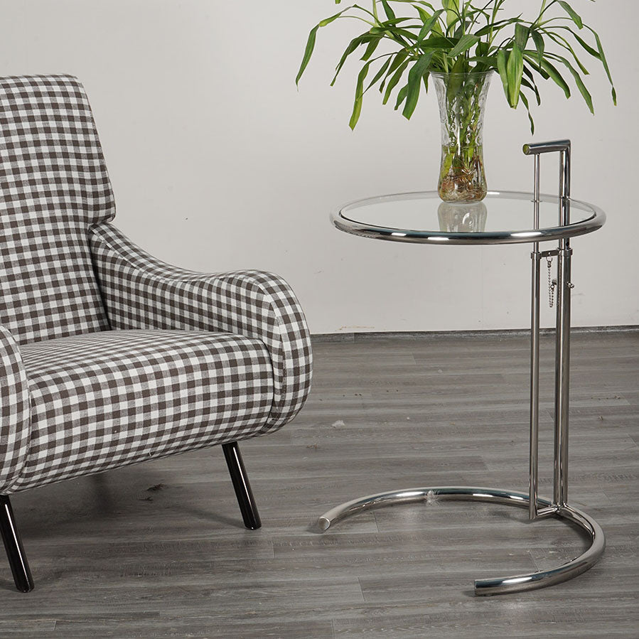 Modern Round Glass Top End Table 26.4" Tall Stainless Steel C Side Table