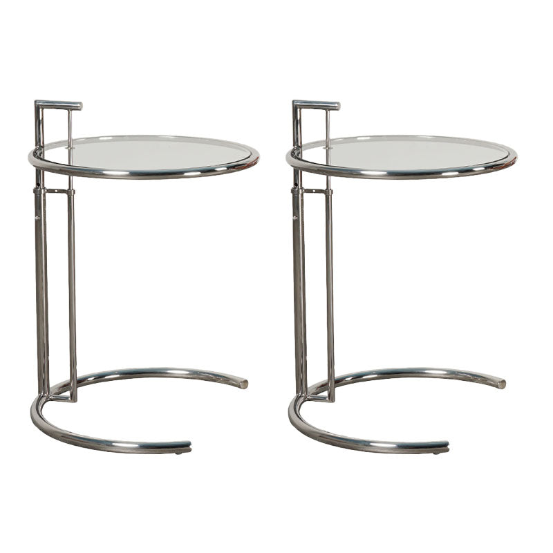 Modern Round Glass Top End Table 26.4" Tall Stainless Steel C Side Table