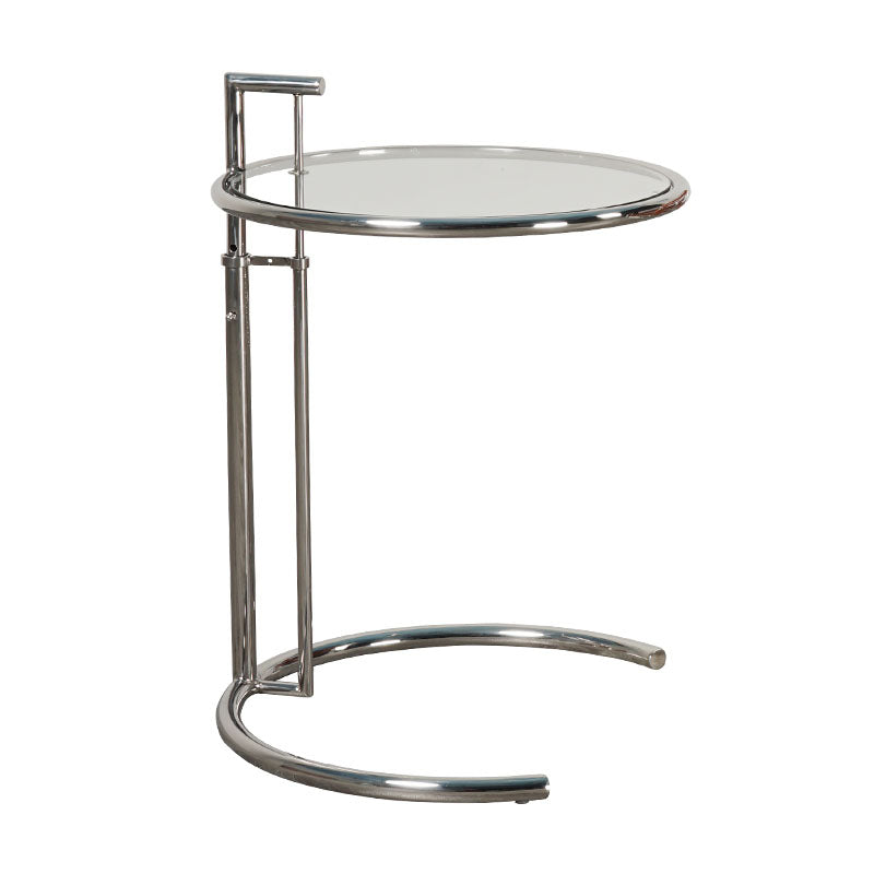 Modern Round Glass Top End Table 26.4" Tall Stainless Steel C Side Table
