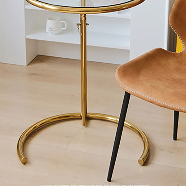 Modern Round Glass Top End Table 26.4" Tall Stainless Steel C Side Table