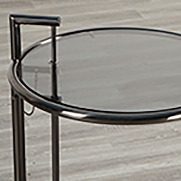 Modern Round Glass Top End Table 26.4" Tall Stainless Steel C Side Table