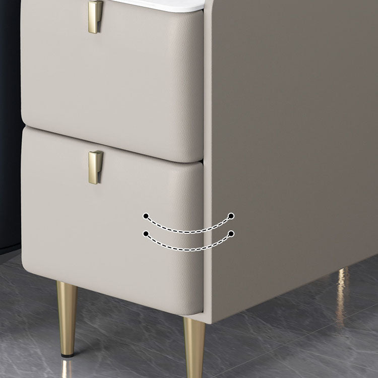 Modern Rectangle Slate Top Side Table 23.6" Tall Metal 4 Legs End Table with 2 Drawers