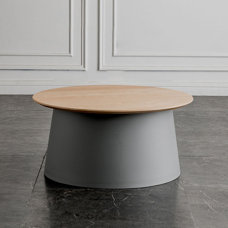 Contemporary Wooden Round Top Table Acrylic Pedestal End Table