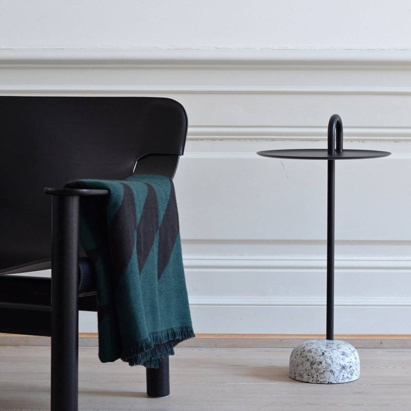 27.75" Tall Steel Round Top Side Table Stone Pedestal End Table