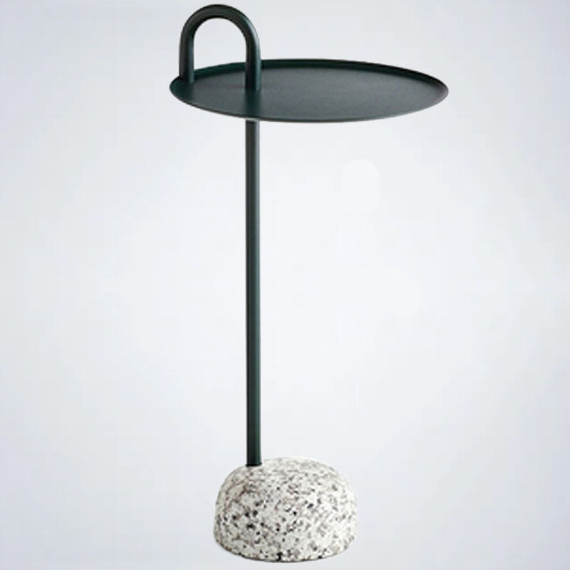 27.75" Tall Steel Round Top Side Table Stone Pedestal End Table