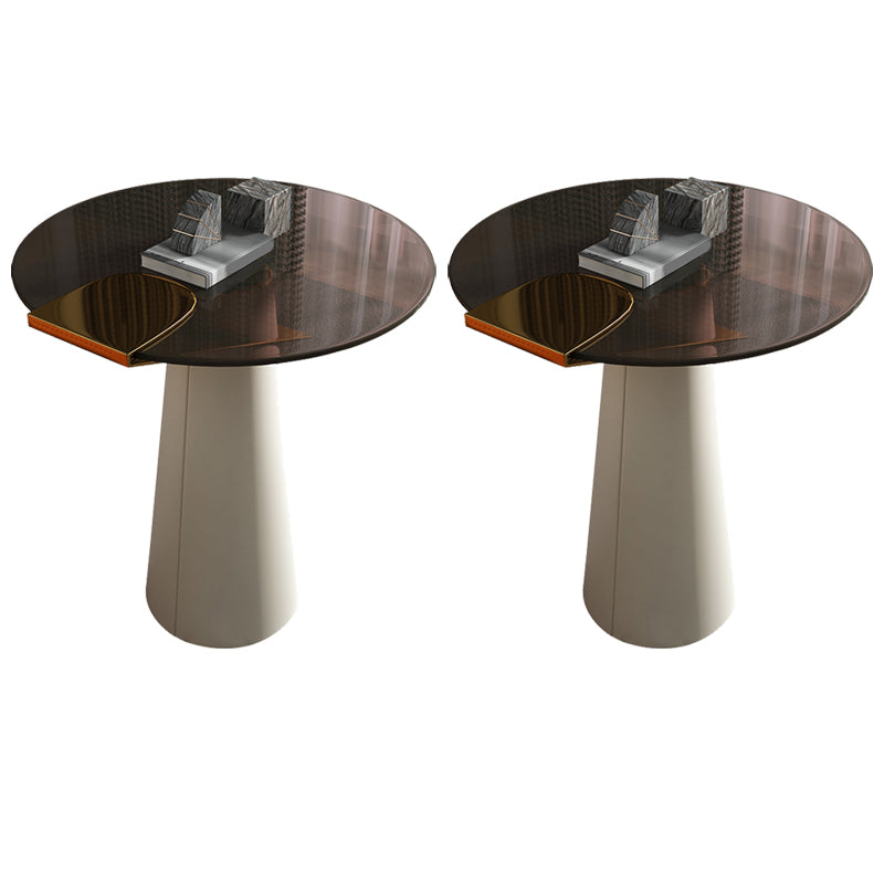 Modern Round Glass Top Side Table 21.65" Tall Leather Pedestal End Table