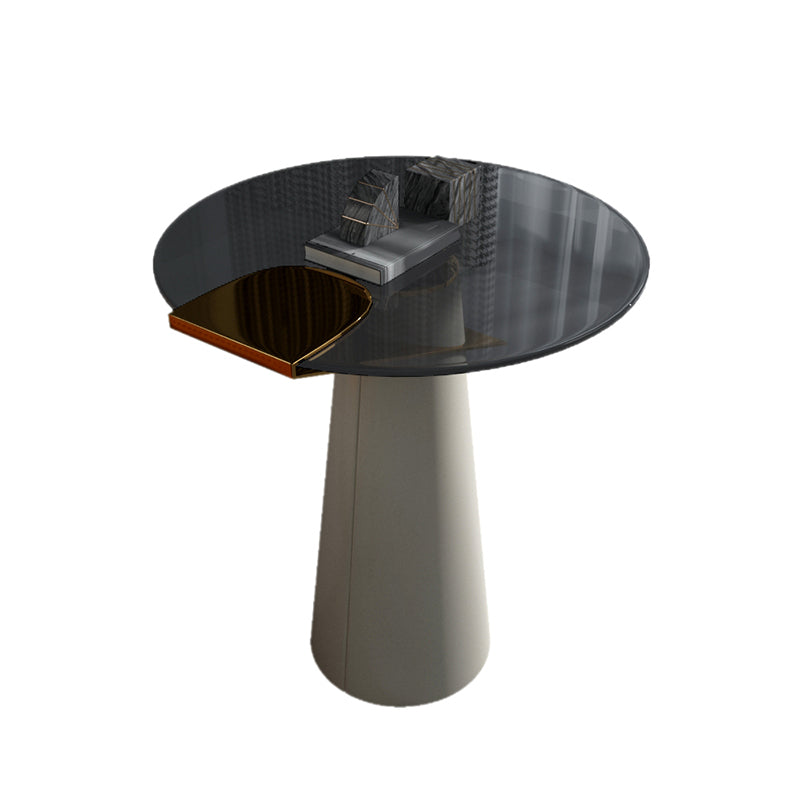 Modern Round Glass Top Side Table 21.65" Tall Leather Pedestal End Table