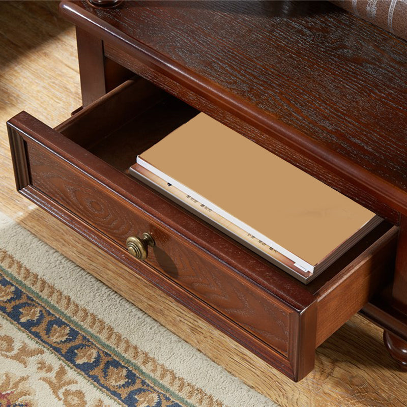 23.6" Tall Square Wood Top Side Table Brown 4 Legs End Table with Storage