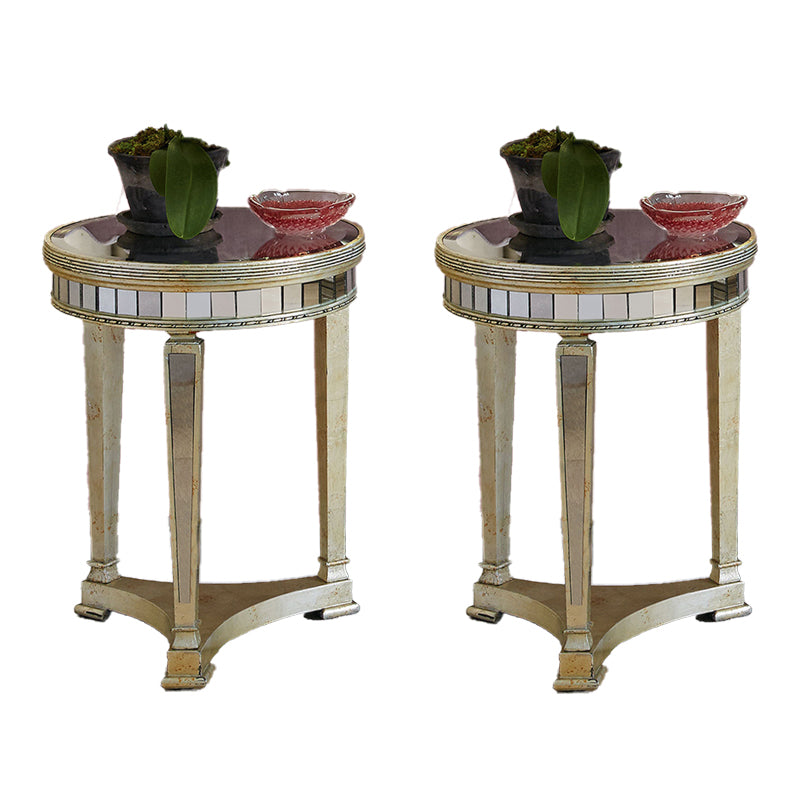 23.6" Tall Round Glass Top Side Table Wood 3 Legs End Table with Shelf
