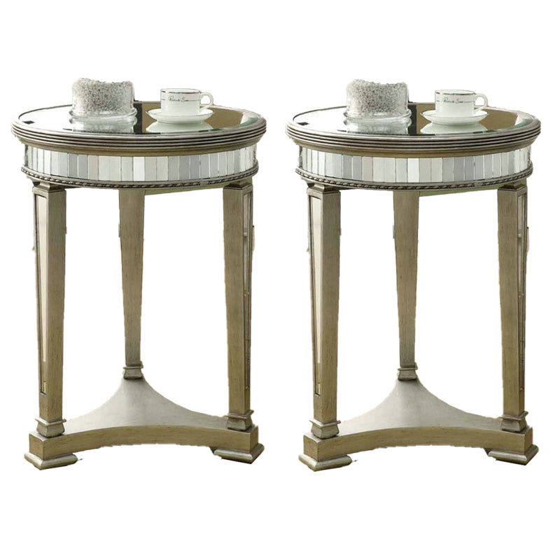 23.6" Tall Round Glass Top Side Table Wood 3 Legs End Table with Shelf