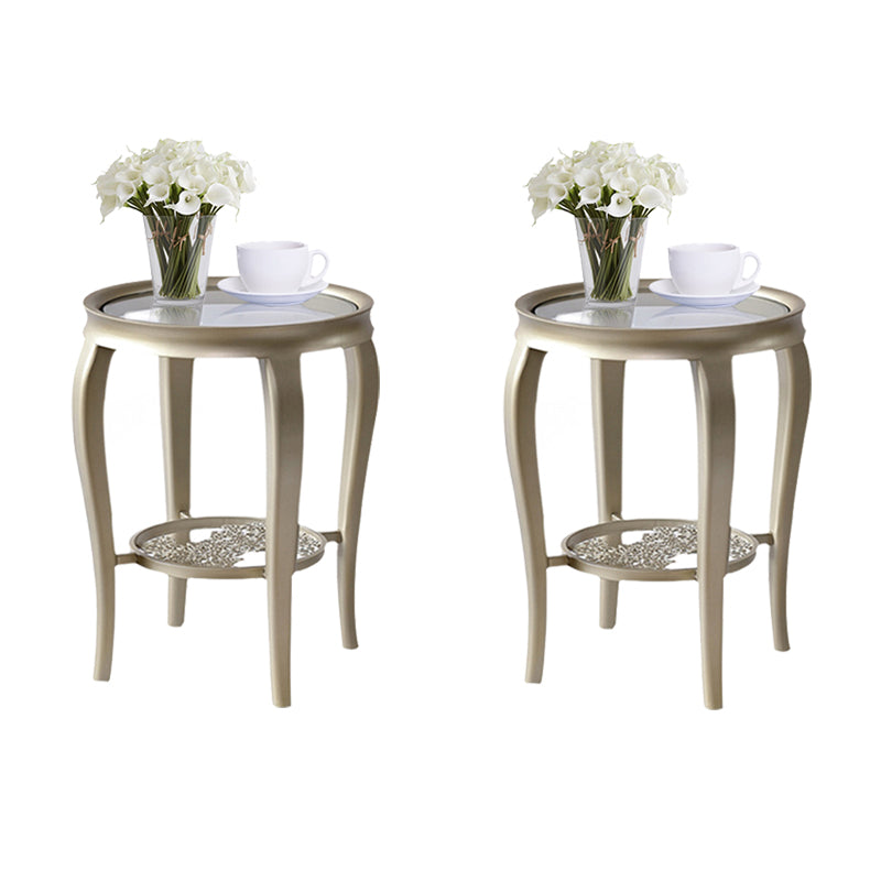 25.6" Tall Round Glass Top Side Table Wood 4 Legs End Table with Shelf