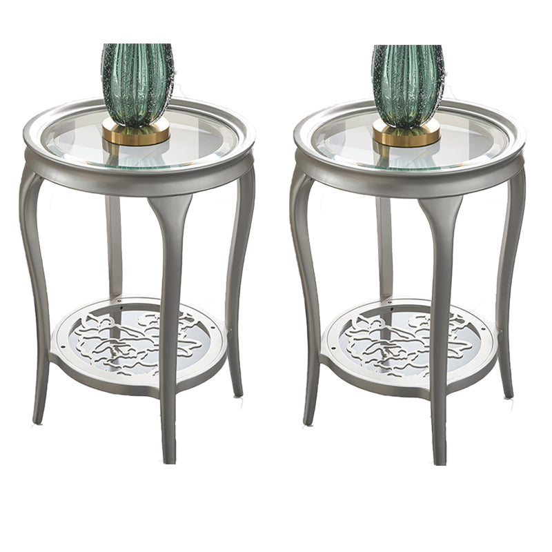 25.6" Tall Round Glass Top Side Table Wood 4 Legs End Table with Shelf