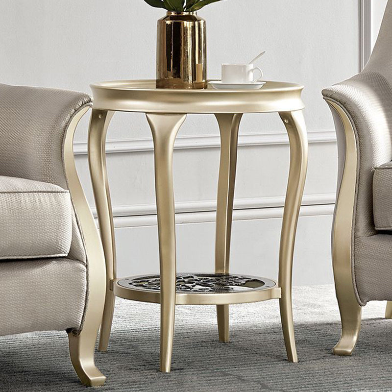 25.6" Tall Round Glass Top Side Table Wood 4 Legs End Table with Shelf