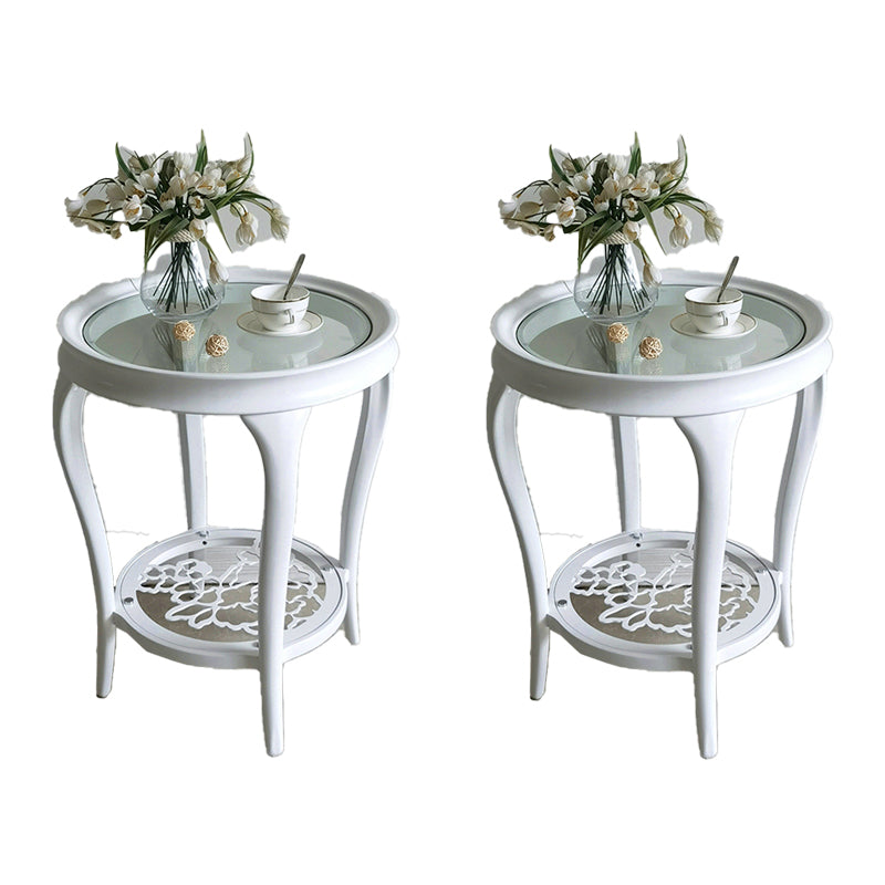 25.6" Tall Round Glass Top Side Table Wood 4 Legs End Table with Shelf